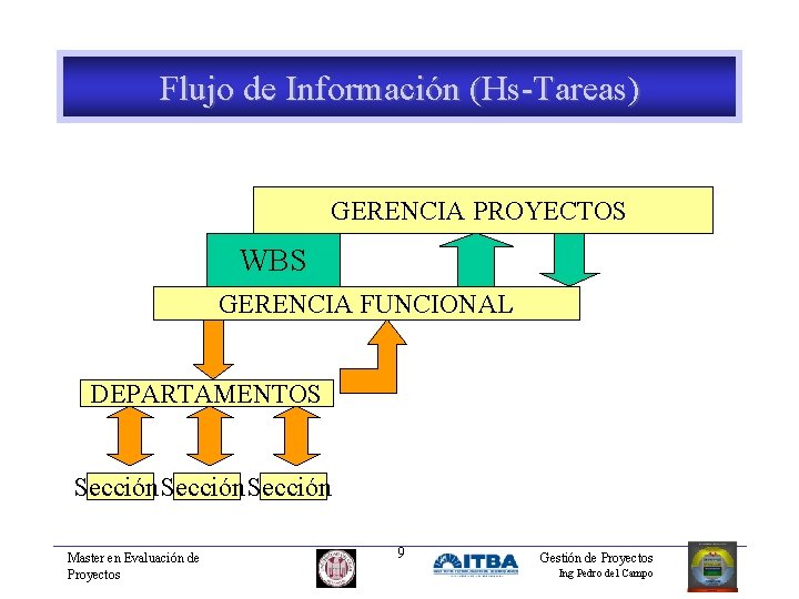 Flujo de Información (Hs-Tareas) GERENCIA PROYECTOS WBS GERENCIA FUNCIONAL DEPARTAMENTOS Sección Master en Evaluación
