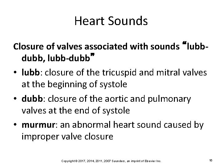 Heart Sounds Closure of valves associated with sounds “lubbdubb, lubb-dubb” • lubb: closure of
