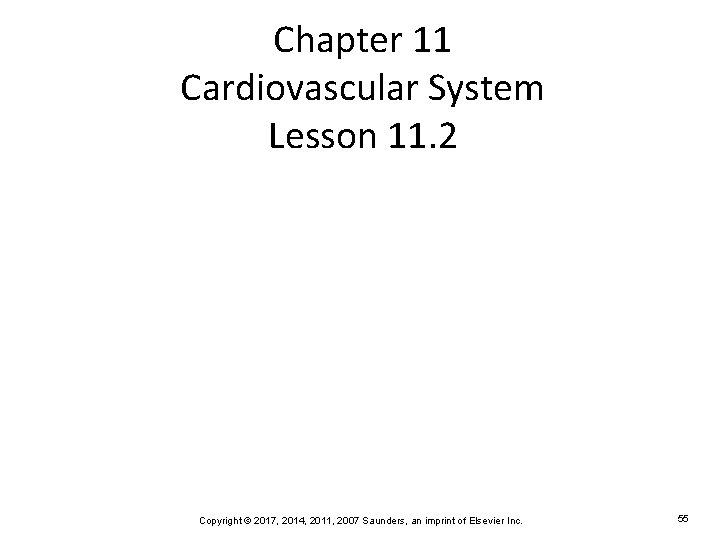 Chapter 11 Cardiovascular System Lesson 11. 2 Copyright © 2017, 2014, 2011, 2007 Saunders,