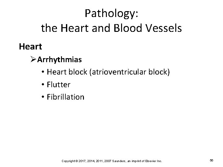 Pathology: the Heart and Blood Vessels Heart ØArrhythmias • Heart block (atrioventricular block) •