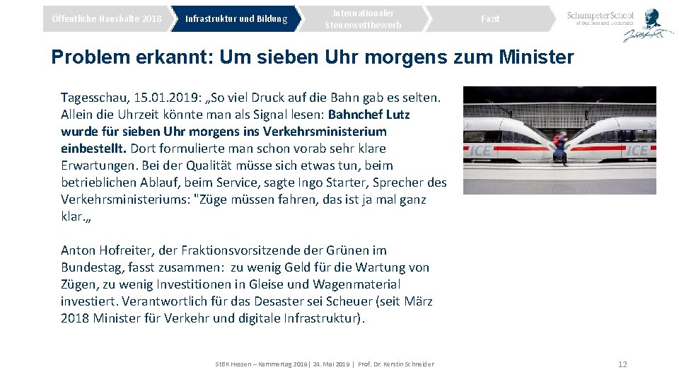 Öffentliche Haushalte 2018 Infrastruktur und Bildung Internationaler Steuerwettbewerb Fazit Problem erkannt: Um sieben Uhr