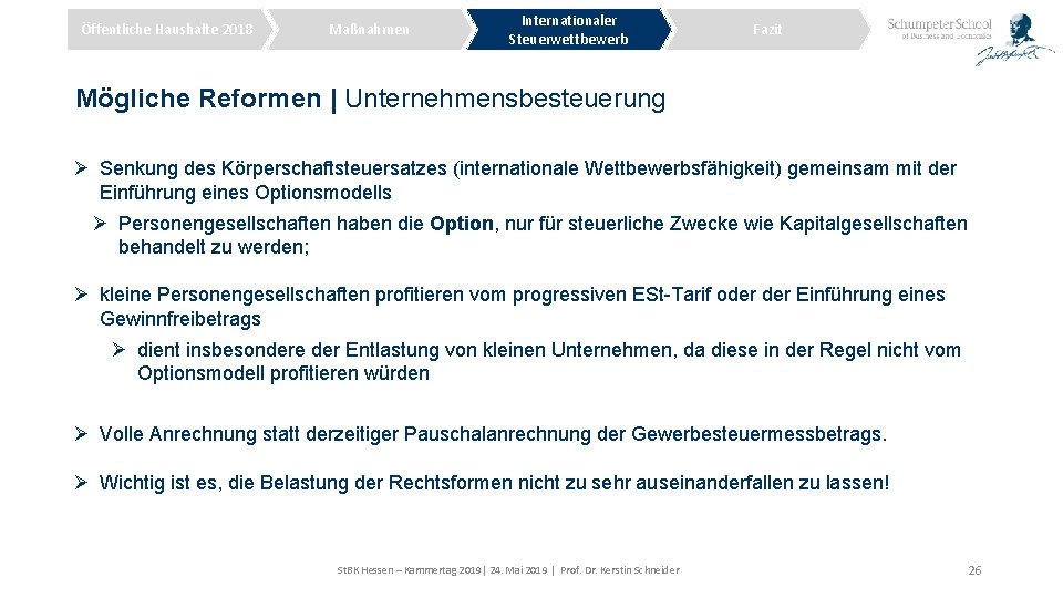 Öffentliche Haushalte 2018 Maßnahmen Internationaler Steuerwettbewerb Fazit Mögliche Reformen | Unternehmensbesteuerung Ø Senkung des