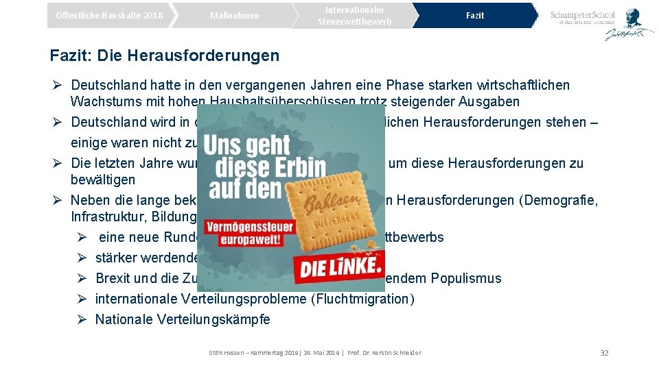 Öffentliche Haushalte 2018 Maßnahmen Internationaler Steuerwettbewerb Fazit: Die Herausforderungen Ø Deutschland hatte in den