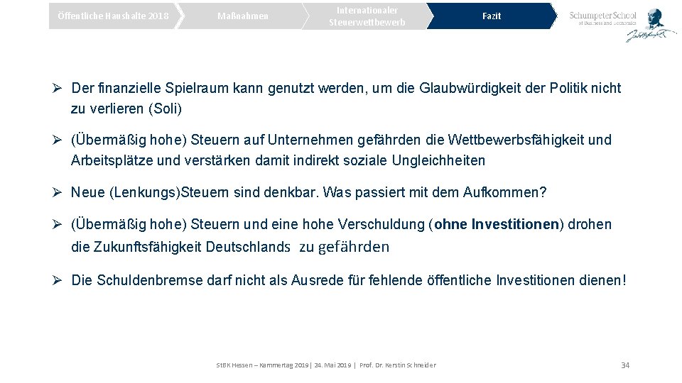 Öffentliche Haushalte 2018 Maßnahmen Internationaler Steuerwettbewerb Fazit Ø Der finanzielle Spielraum kann genutzt werden,