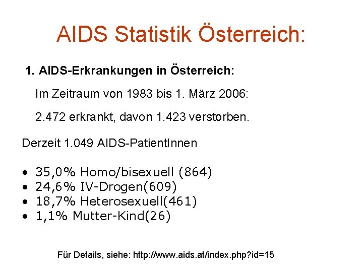 AIDS Statistik Österreich: 1. AIDS-Erkrankungen in Österreich: Im Zeitraum von 1983 bis 1. März