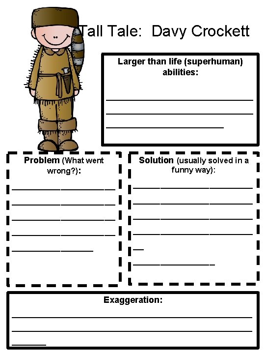 Tall Tale: Davy Crockett Larger than life (superhuman) abilities: ______________________________ Problem (What went wrong?