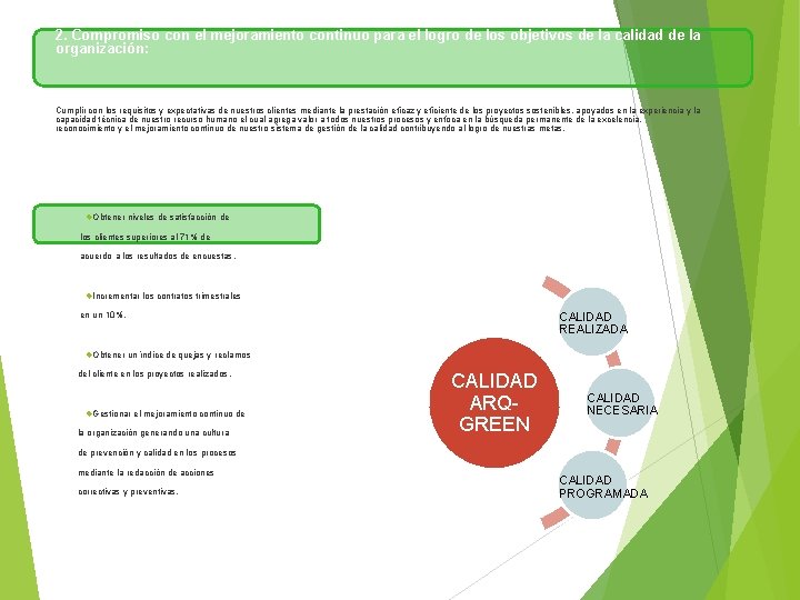 2. Compromiso con el mejoramiento continuo para el logro de los objetivos de la