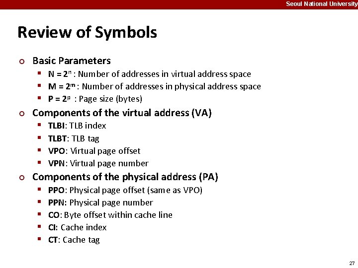 Seoul National University Review of Symbols ¢ ¢ ¢ Basic Parameters § N =