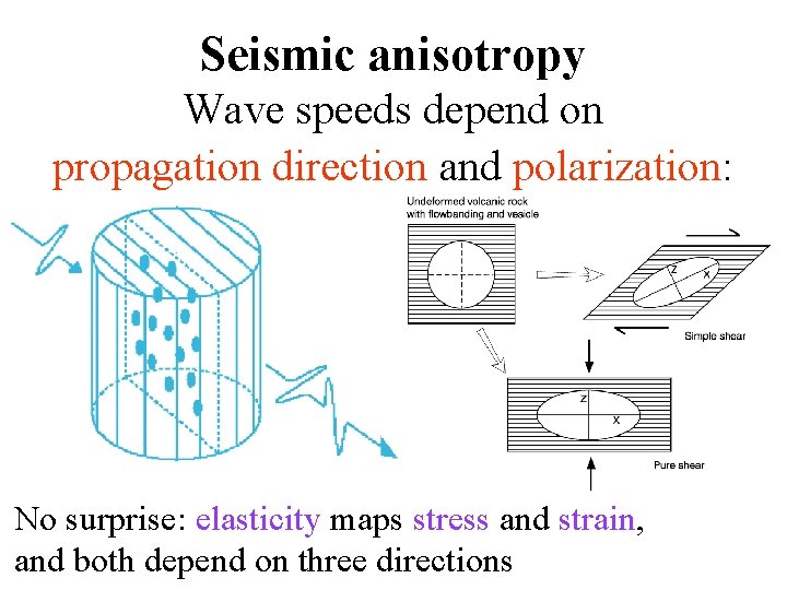 Seismic anisotropy Wave speeds depend on propagation direction and polarization: No surprise: elasticity maps Seismic anisotropy Wave speeds depend on propagation direction and polarization: No surprise: elasticity maps