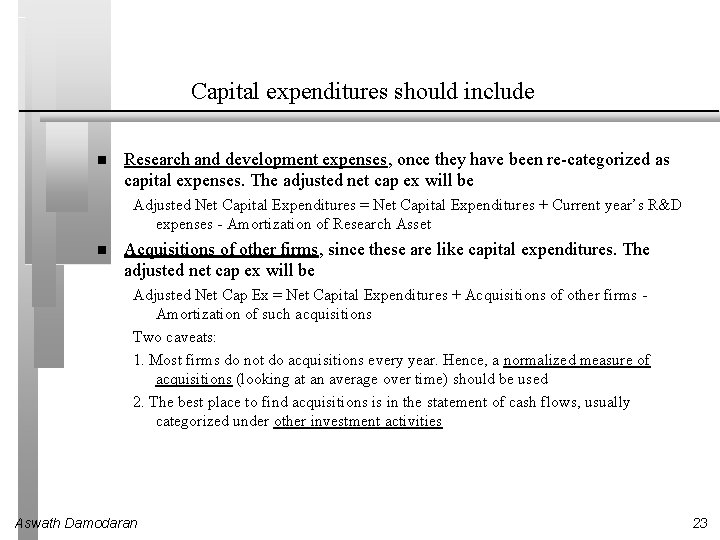 Capital expenditures should include Research and development expenses, once they have been re-categorized as