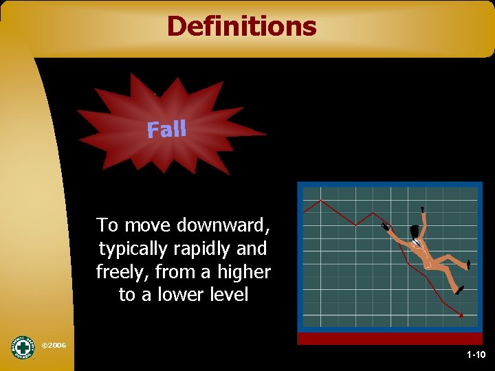 Definitions Fall To move downward, typically rapidly and freely, from a higher to a