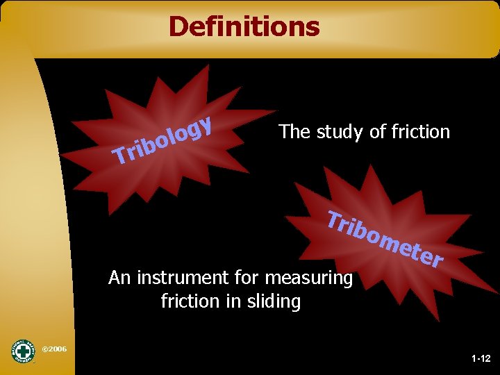 Definitions y g lo o b i r T The study of friction Trib