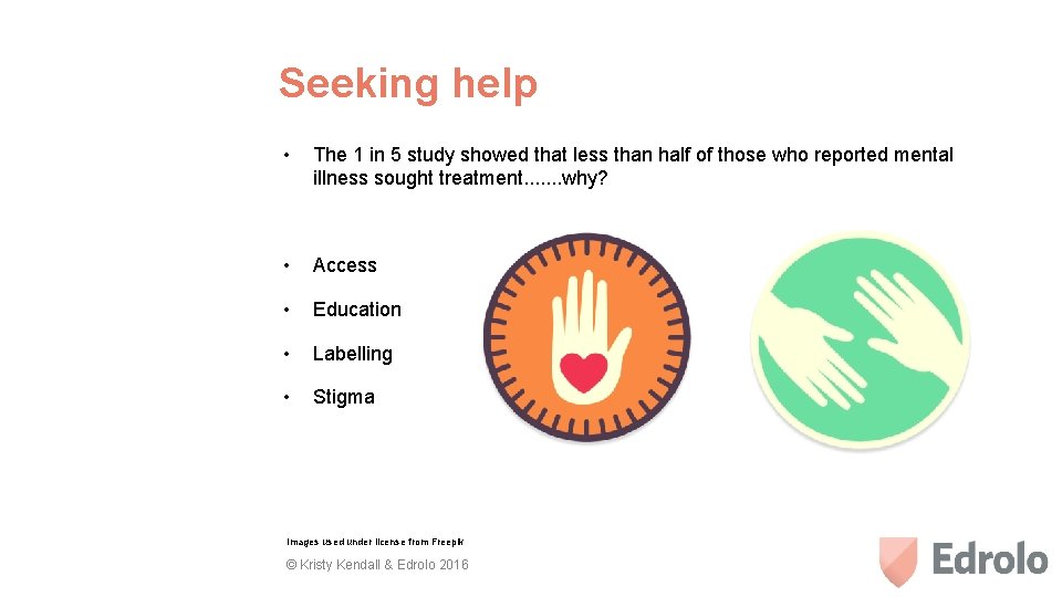 Seeking help • The 1 in 5 study showed that less than half of