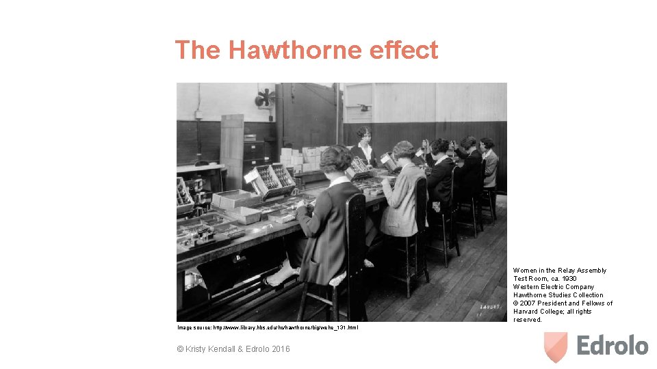 The Hawthorne effect Women in the Relay Assembly Test Room, ca. 1930 Western Electric