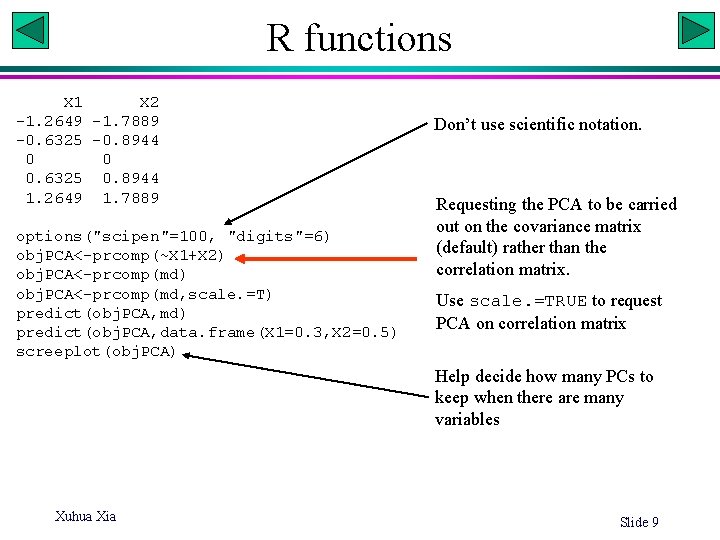 R functions X 1 X 2 -1. 2649 -1. 7889 -0. 6325 -0. 8944