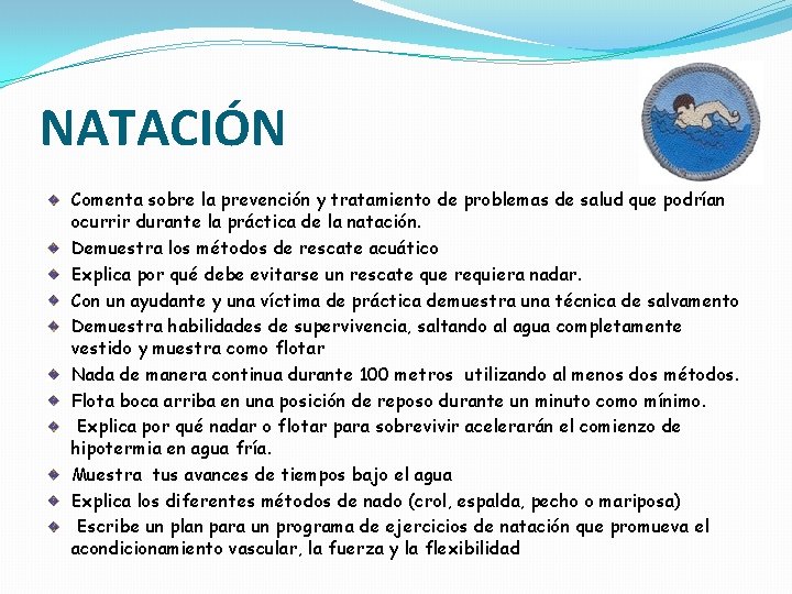 NATACIÓN Comenta sobre la prevención y tratamiento de problemas de salud que podrían ocurrir