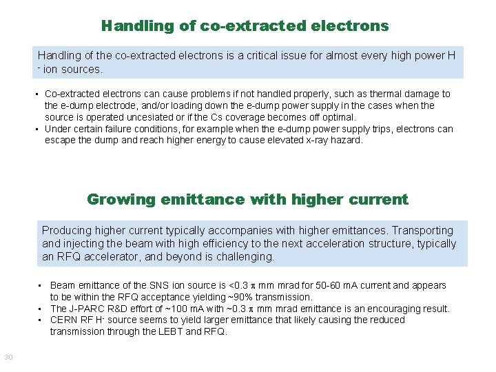 Handling of co-extracted electrons Handling of the co-extracted electrons is a critical issue for Handling of co-extracted electrons Handling of the co-extracted electrons is a critical issue for