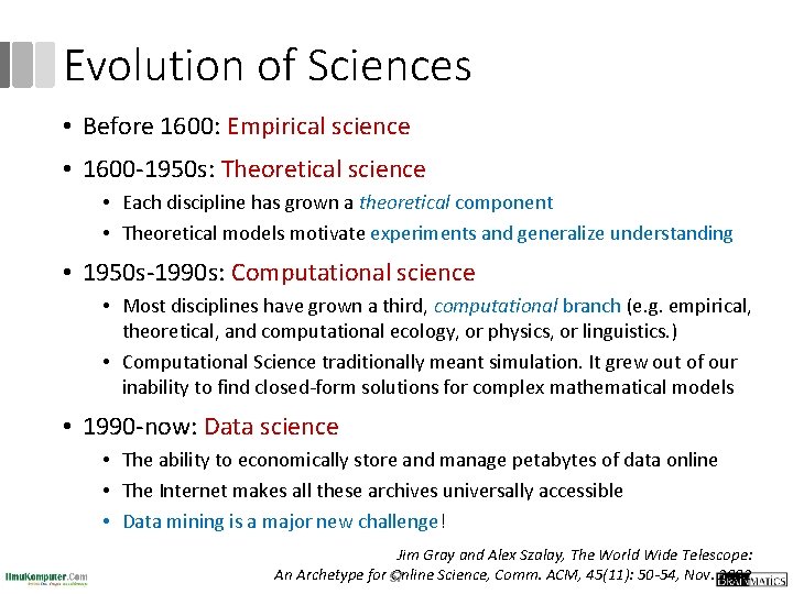 Evolution of Sciences • Before 1600: Empirical science • 1600 -1950 s: Theoretical science Evolution of Sciences • Before 1600: Empirical science • 1600 -1950 s: Theoretical science