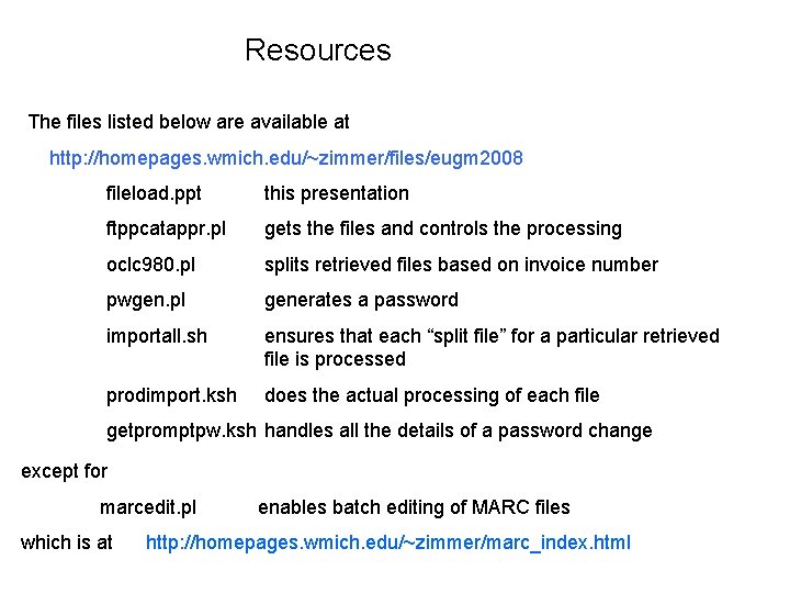 Resources The files listed below are available at http: //homepages. wmich. edu/~zimmer/files/eugm 2008 fileload. Resources The files listed below are available at http: //homepages. wmich. edu/~zimmer/files/eugm 2008 fileload.