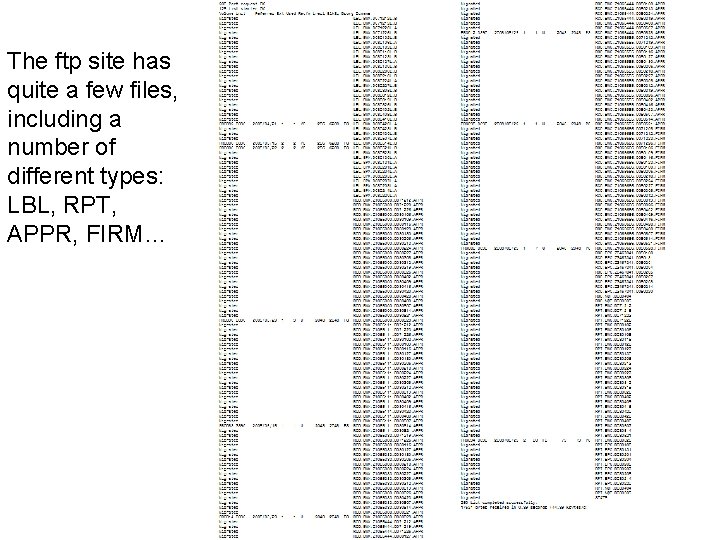 The ftp site has quite a few files, including a number of different types: The ftp site has quite a few files, including a number of different types: