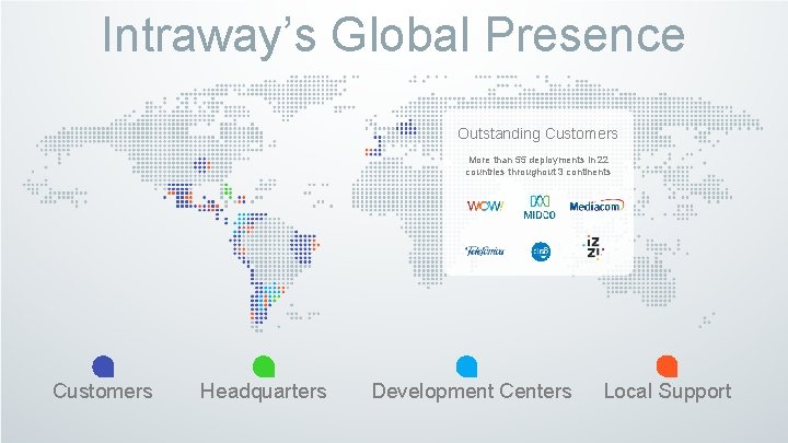 Intraway’s Global Presence Outstanding Customers More than 55 deployments in 22 countries throughout 3 Intraway’s Global Presence Outstanding Customers More than 55 deployments in 22 countries throughout 3