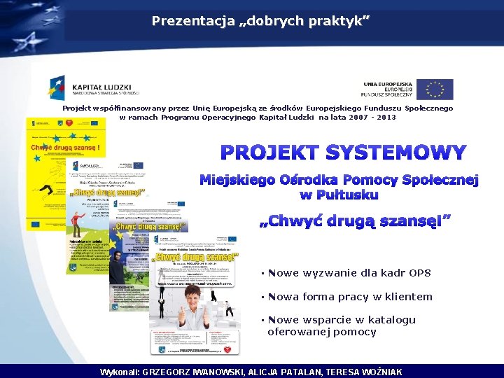 Prezentacja „dobrych praktyk” Projekt współfinansowany przez Unię Europejską ze środków Europejskiego Funduszu Społecznego w