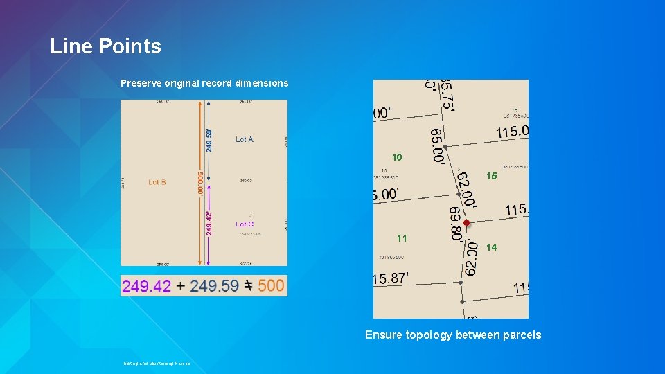 Line Points Preserve original record dimensions 10 15 11 14 Ensure topology between parcels