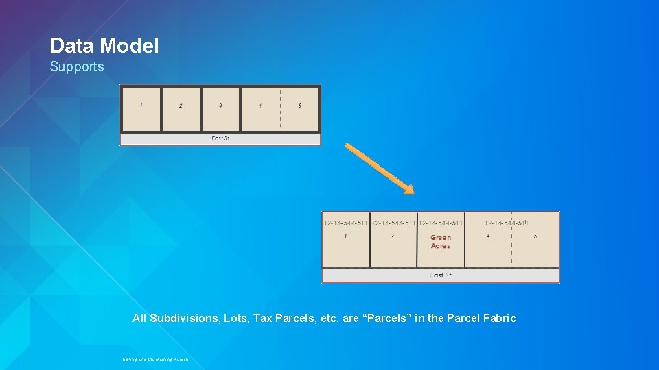 Data Model Supports All Subdivisions, Lots, Tax Parcels, etc. are “Parcels” in the Parcel