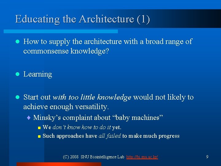 Educating the Architecture (1) l How to supply the architecture with a broad range Educating the Architecture (1) l How to supply the architecture with a broad range