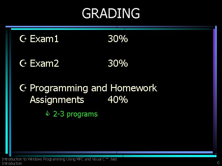 GRADING Z Exam 1 30% Z Exam 2 30% Z Programming and Homework Assignments