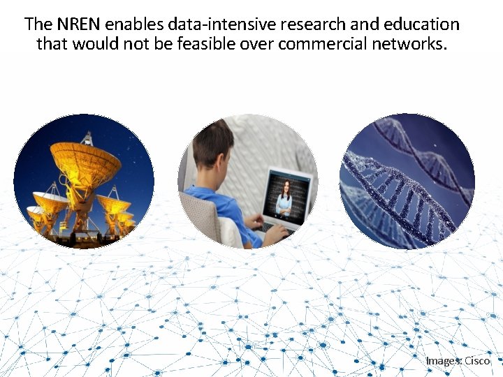 The NREN enables data-intensive research and education that would not be feasible over commercial
