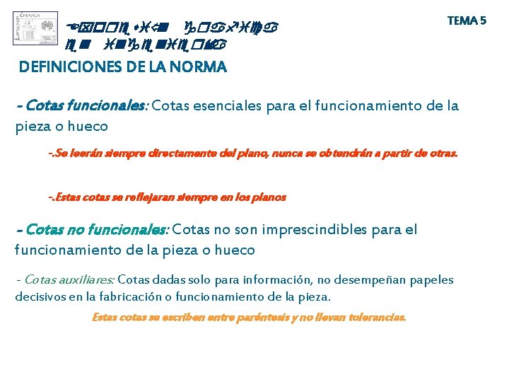 Expresió n grafica en ingeniería TEMA 5 DEFINICIONES DE LA NORMA - Cotas funcionales: Expresió n grafica en ingeniería TEMA 5 DEFINICIONES DE LA NORMA - Cotas funcionales:
