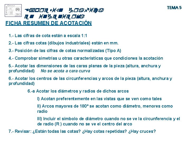 Expresió n grafica en ingeniería TEMA 5 FICHA RESUMEN DE ACOTACIÓN 1. - Las Expresió n grafica en ingeniería TEMA 5 FICHA RESUMEN DE ACOTACIÓN 1. - Las