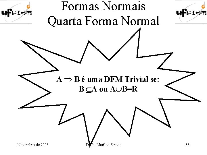 Formas Normais Quarta Forma Normal A B é uma DFM Trivial se: B A Formas Normais Quarta Forma Normal A B é uma DFM Trivial se: B A