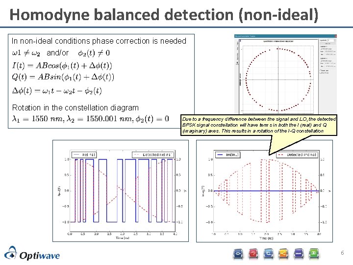 Homodyne balanced detection (non-ideal) In non-ideal conditions phase correction is needed and/or Rotation in