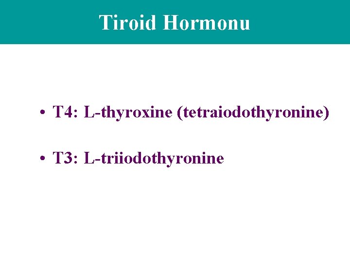 Tiroid Hormonu • T 4: L-thyroxine (tetraiodothyronine) • T 3: L-triiodothyronine 