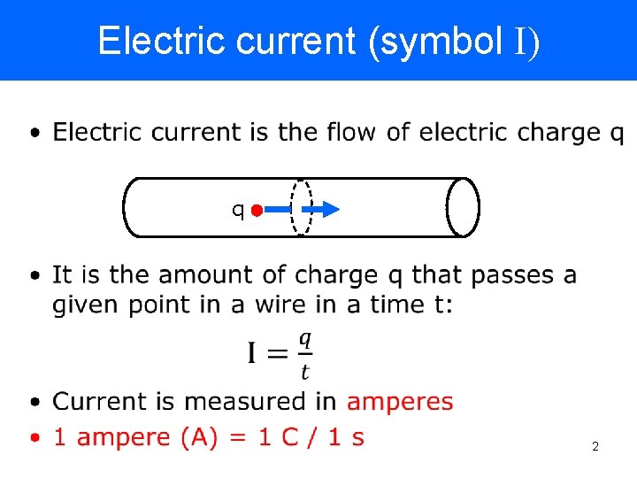 Electric current (symbol I) • q 2 Electric current (symbol I) • q 2