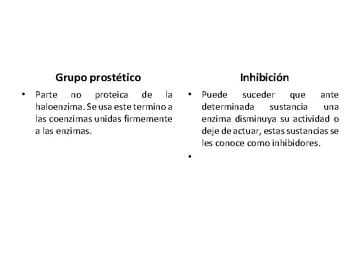 Grupo prostético Inhibición • Parte no proteica de la haloenzima. Se usa este termino