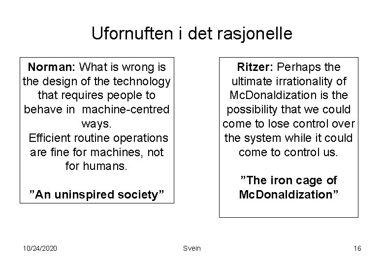 Ufornuften i det rasjonelle Norman: What is wrong is the design of the technology Ufornuften i det rasjonelle Norman: What is wrong is the design of the technology
