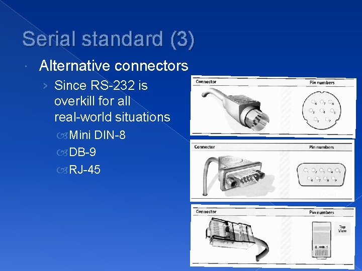 Serial standard (3) Alternative connectors › Since RS-232 is overkill for all real-world situations