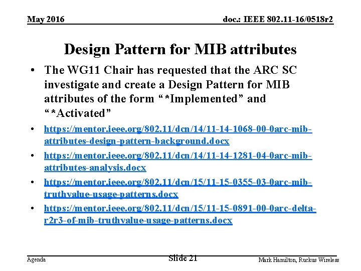 May 2016 doc. : IEEE 802. 11 -16/0518 r 2 Design Pattern for MIB