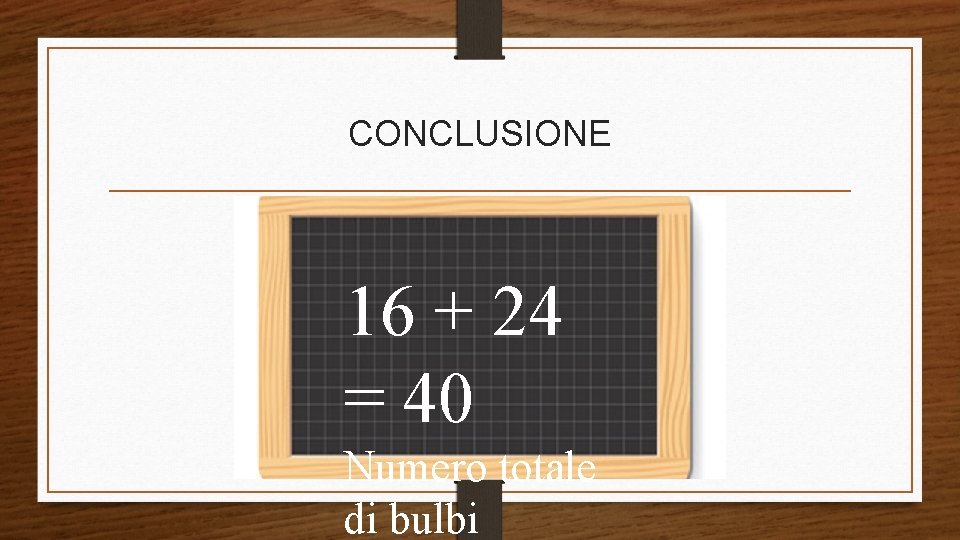 CONCLUSIONE 16 + 24 = 40 Numero totale di bulbi 