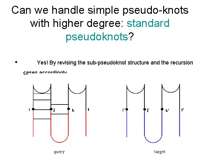 Can we handle simple pseudo-knots with higher degree: standard pseudoknots? • Yes! By revising
