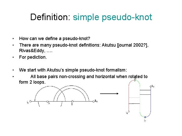 Definition: simple pseudo-knot • • • How can we define a pseudo-knot? There are