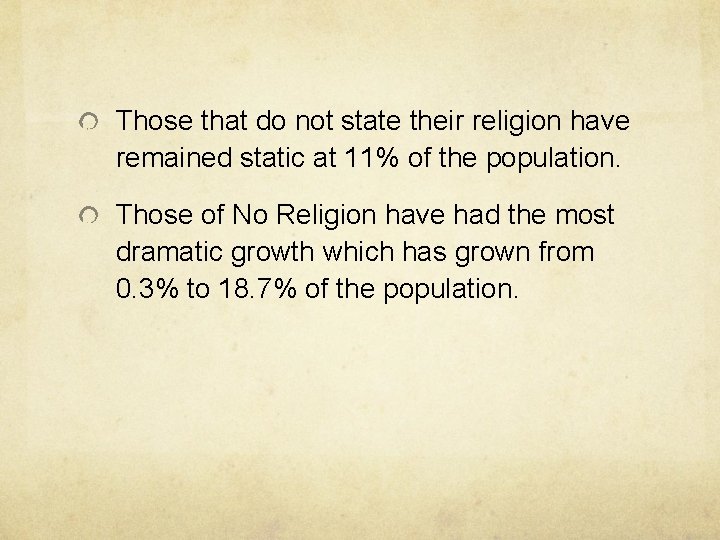 Those that do not state their religion have remained static at 11% of the