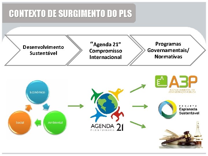 CONTEXTO DE SURGIMENTO DO PLS Desenvolvimento Sustentável “Agenda 21” Compromisso Internacional Programas Governamentais/ Normativas