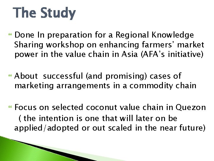 The Study Done In preparation for a Regional Knowledge Sharing workshop on enhancing farmers’