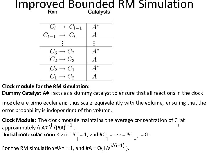 Improved Bounded RM Simulation Clock module for the RM simulation: Dummy Catalyst A∗ :