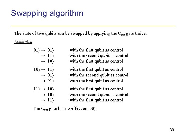 Swapping algorithm _____________________ The state of two qubits can be swapped by applying the