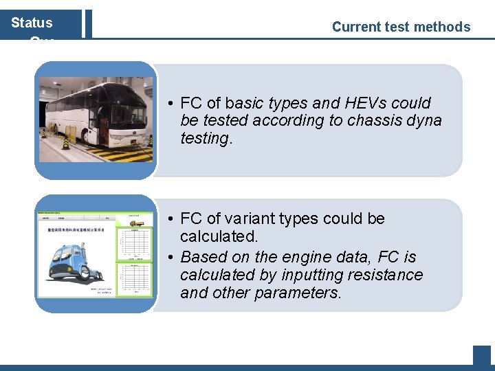 Status Quo Current test methods • FC of basic types and HEVs could be